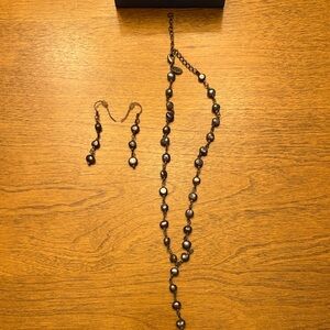 Lia Sophia Black Pearl Necklace and Earring Set